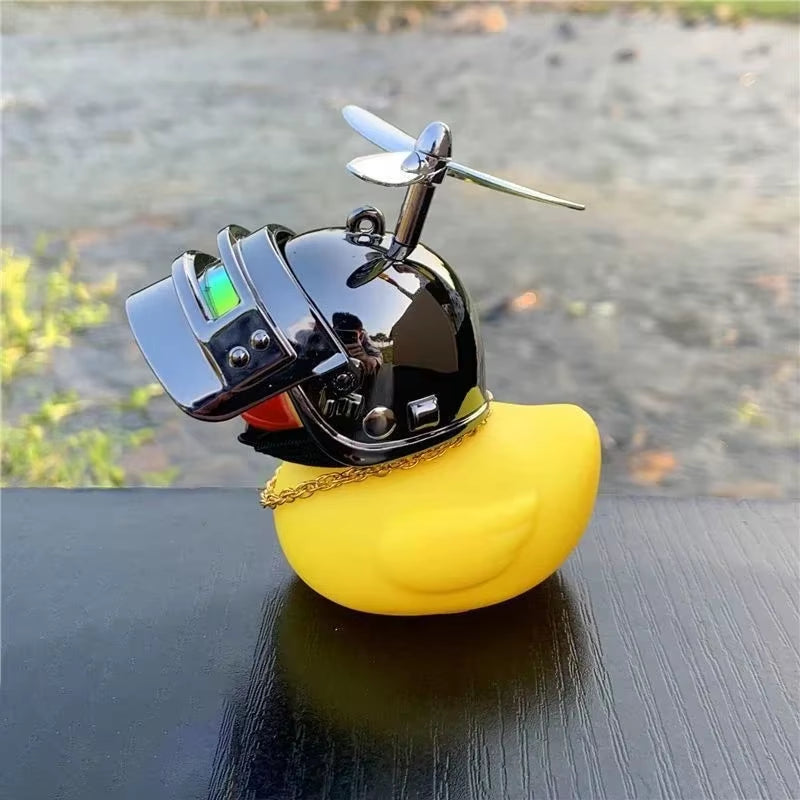 Car Bicycle Decoration Yellow Duckling with Propeller Helmet Rubber Duck Ducky Bicycle Wind Motor Riding Cycling Ornament