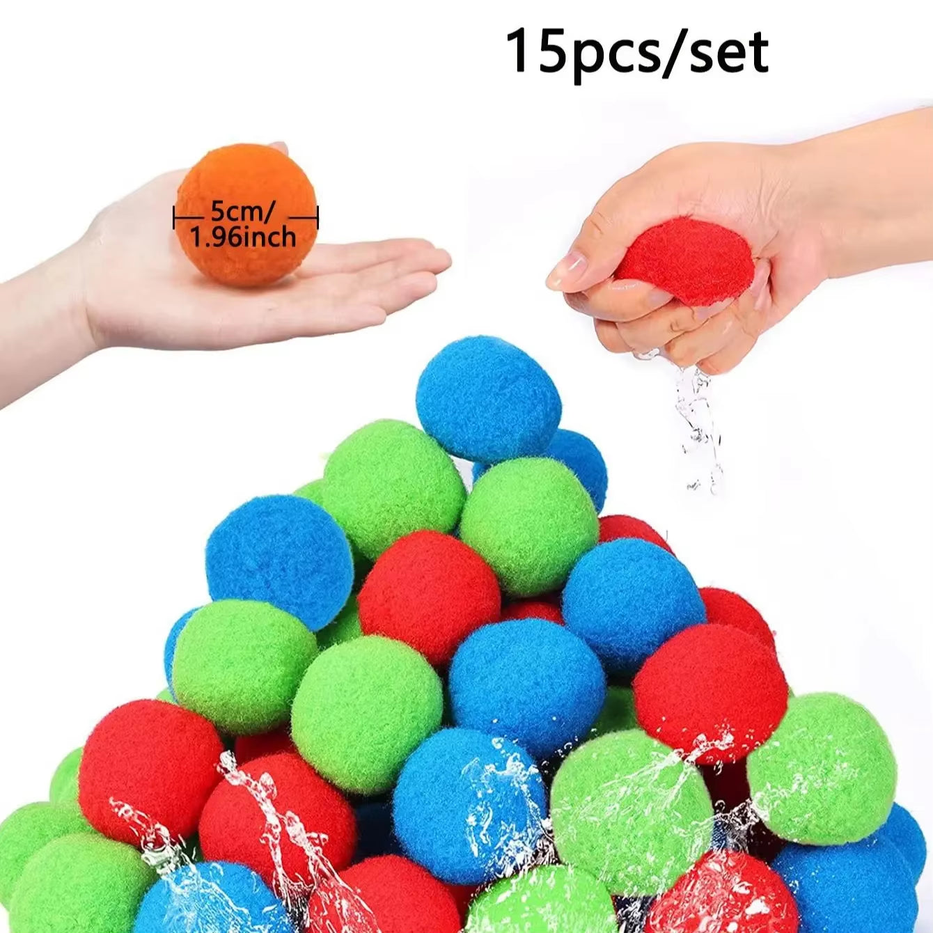 15PCS Reusable Sponge Water Balls Colorful Adult Kids Sponge Water Bomb Splash Balloons Swimming Pool Summer Water Toy Games