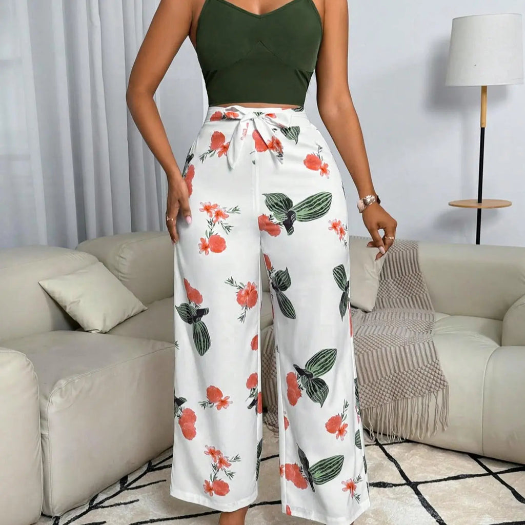 Usboutiquechic Women'S Summer Sleeveless Crop Top & High-Waist Pants Set | 100% Polyester Casual Two Piece Outfit