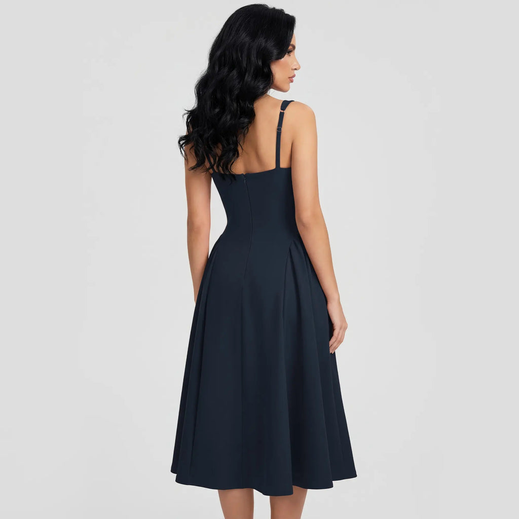 OQQ Women'S Sleeveless Elegant Square Neck Swing a Line Wedding Evening Party and Casual Midi Dress