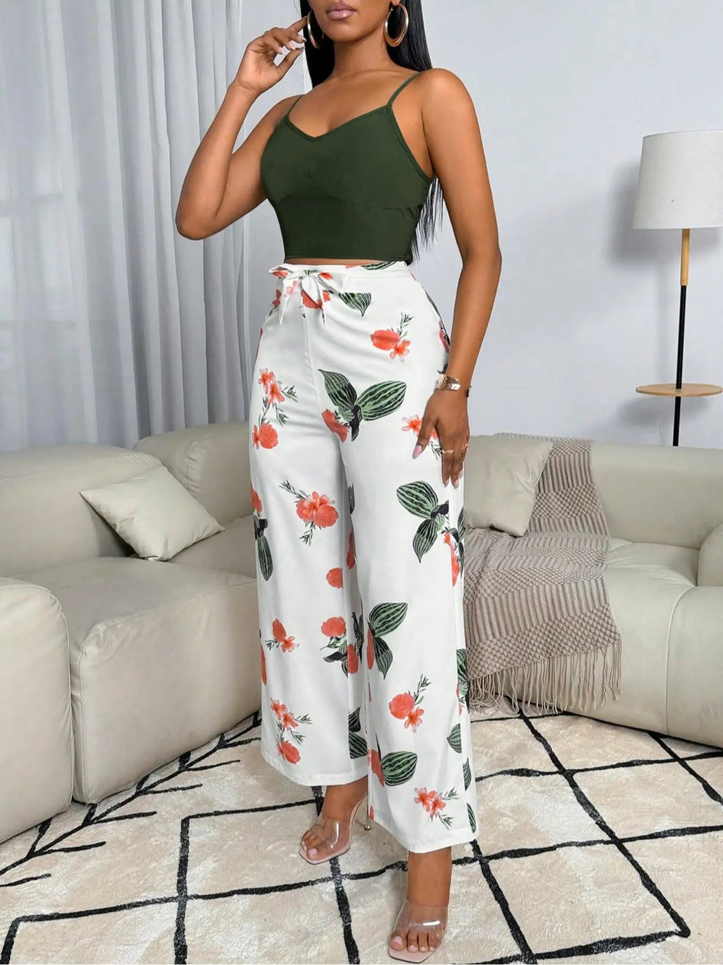 Usboutiquechic Women'S Summer Sleeveless Crop Top & High-Waist Pants Set | 100% Polyester Casual Two Piece Outfit