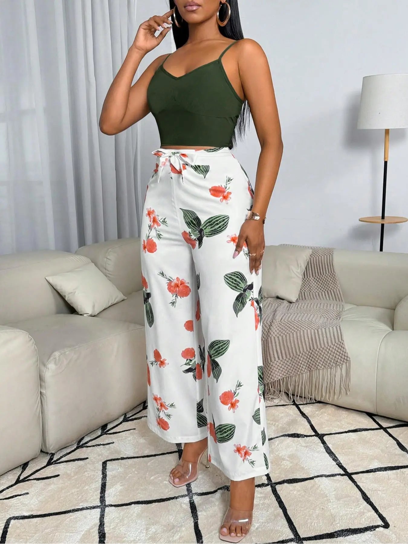 Usboutiquechic Women'S Summer Sleeveless Crop Top & High-Waist Pants Set | 100% Polyester Casual Two Piece Outfit