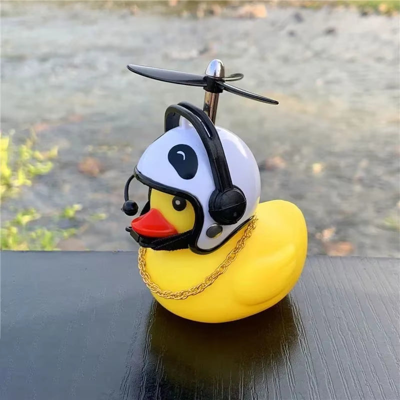 Car Bicycle Decoration Yellow Duckling with Propeller Helmet Rubber Duck Ducky Bicycle Wind Motor Riding Cycling Ornament