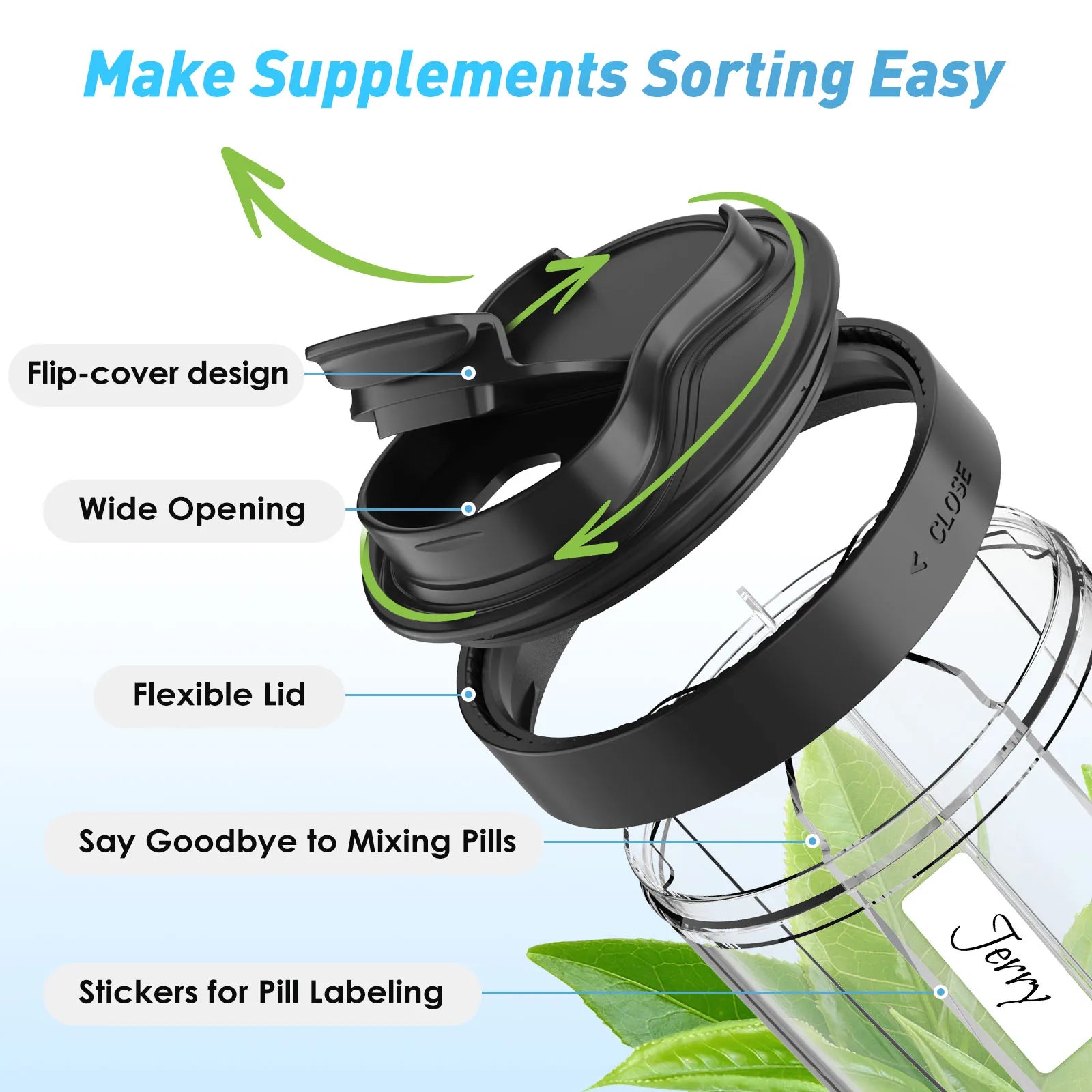 7 Grids Large Pill Cup Bottle Organizer Supplement Organizer for Holding 7 Various Vitamins Travel Pill Case Box Straw Container