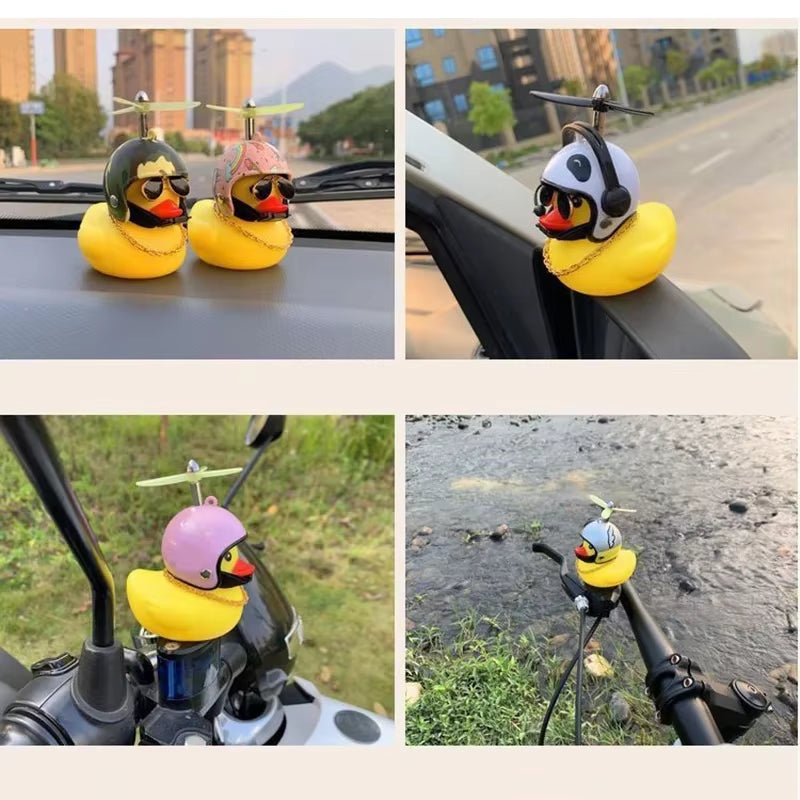 Car Bicycle Decoration Yellow Duckling with Propeller Helmet Rubber Duck Ducky Bicycle Wind Motor Riding Cycling Ornament