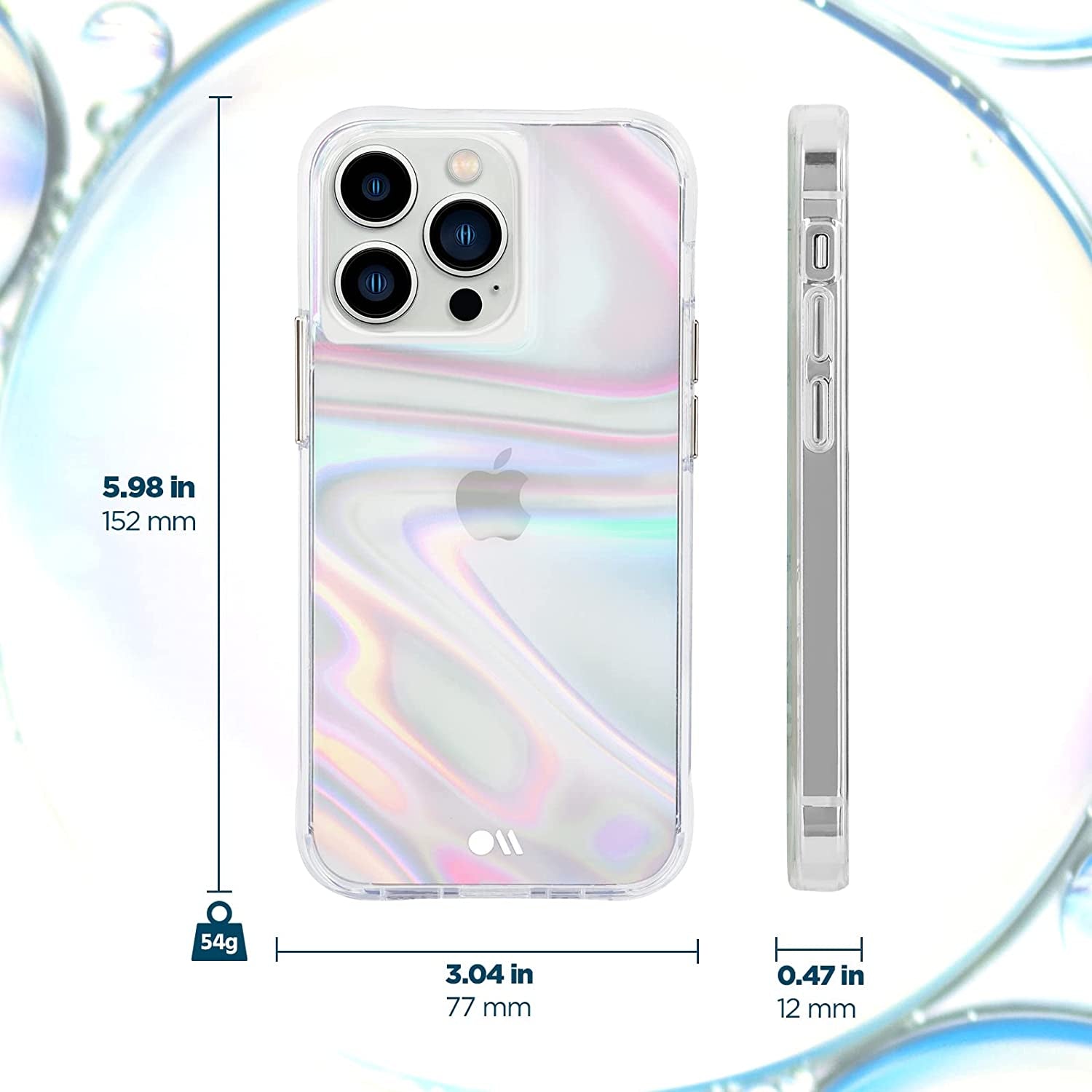 Case-Mate Soap Bubble Iphone 13 Pro Case [10Ft Drop Protection] [Wireless Charging Compatible] Luxury Cover for Iphone 13 Pro 6.1" - Iridescent Swirl Effect. Anti-Scratch, Shock Absorbing - Iridescent
