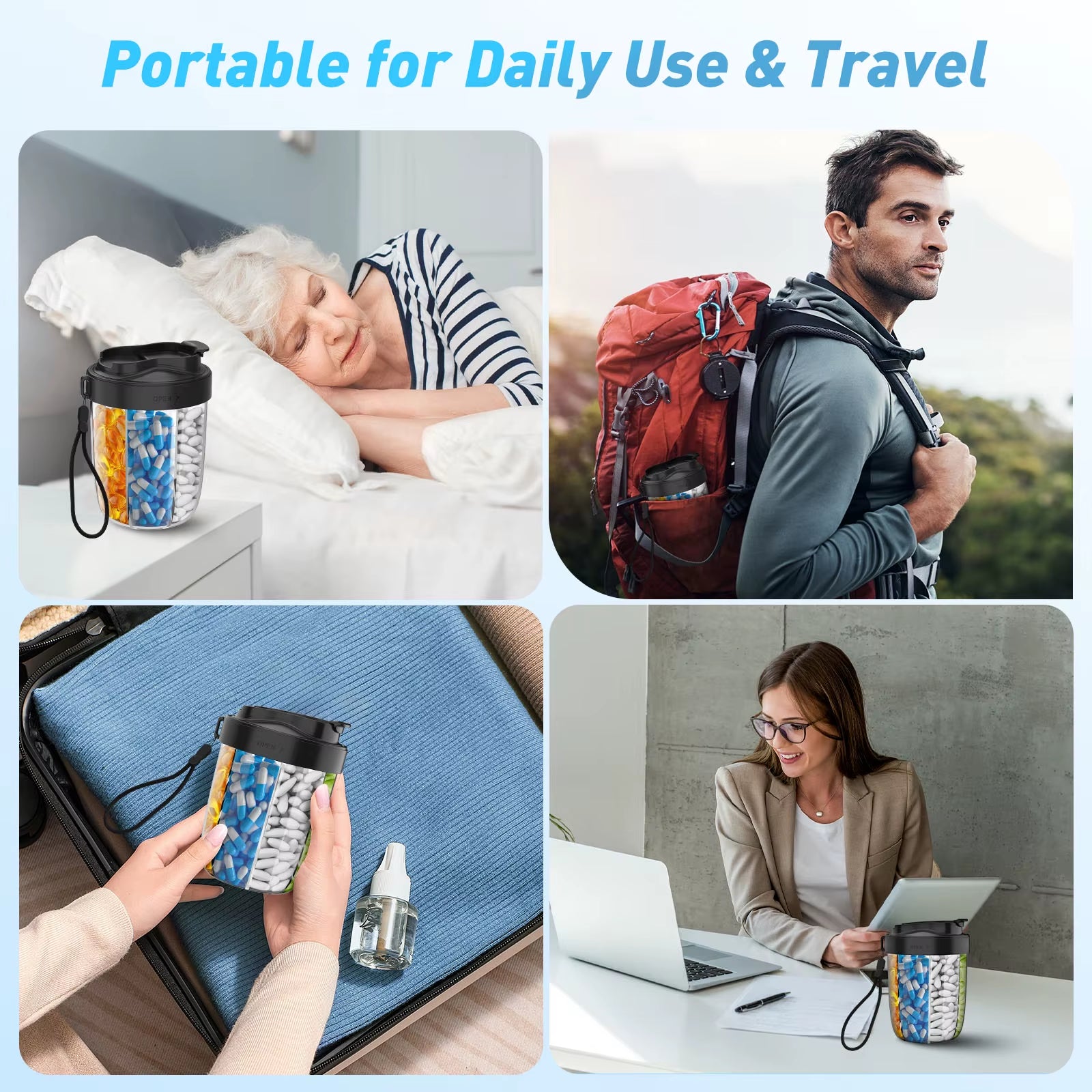 7 Grids Large Pill Cup Bottle Organizer Supplement Organizer for Holding 7 Various Vitamins Travel Pill Case Box Straw Container