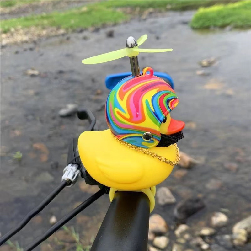 Car Bicycle Decoration Yellow Duckling with Propeller Helmet Rubber Duck Ducky Bicycle Wind Motor Riding Cycling Ornament
