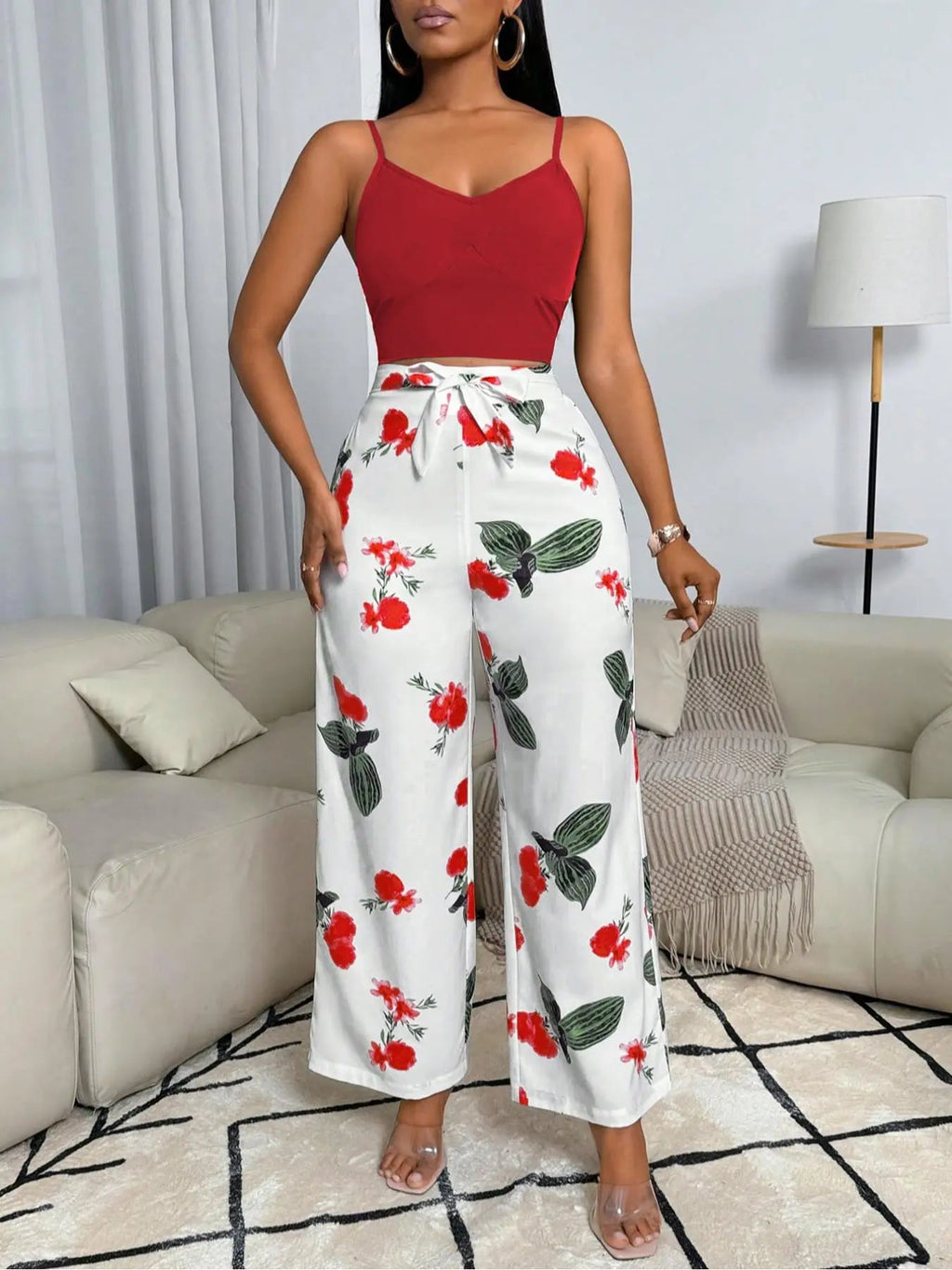 Usboutiquechic Women'S Summer Sleeveless Crop Top & High-Waist Pants Set | 100% Polyester Casual Two Piece Outfit