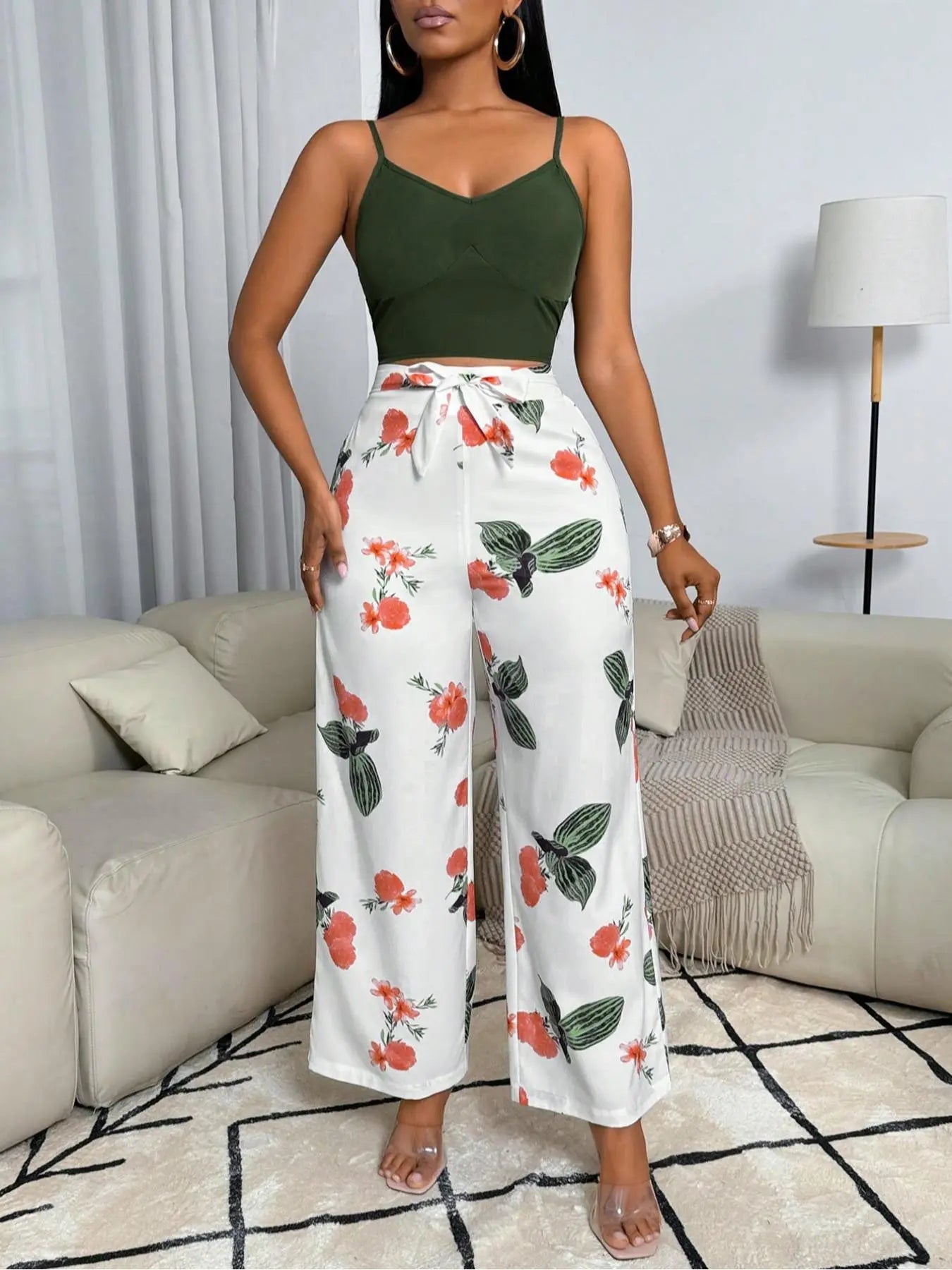 Usboutiquechic Women'S Summer Sleeveless Crop Top & High-Waist Pants Set | 100% Polyester Casual Two Piece Outfit
