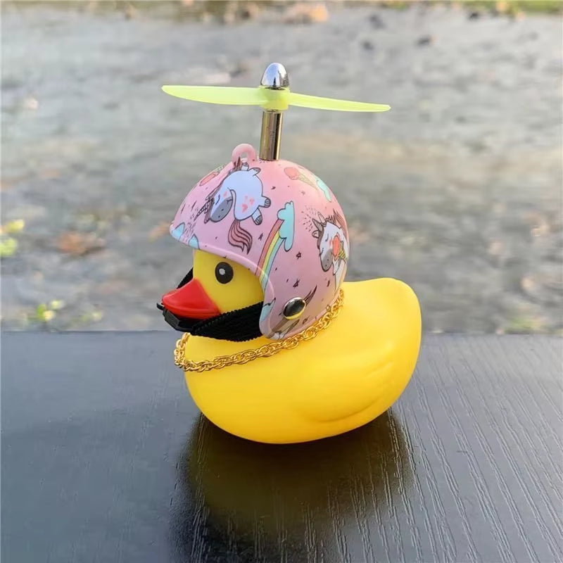 Car Bicycle Decoration Yellow Duckling with Propeller Helmet Rubber Duck Ducky Bicycle Wind Motor Riding Cycling Ornament