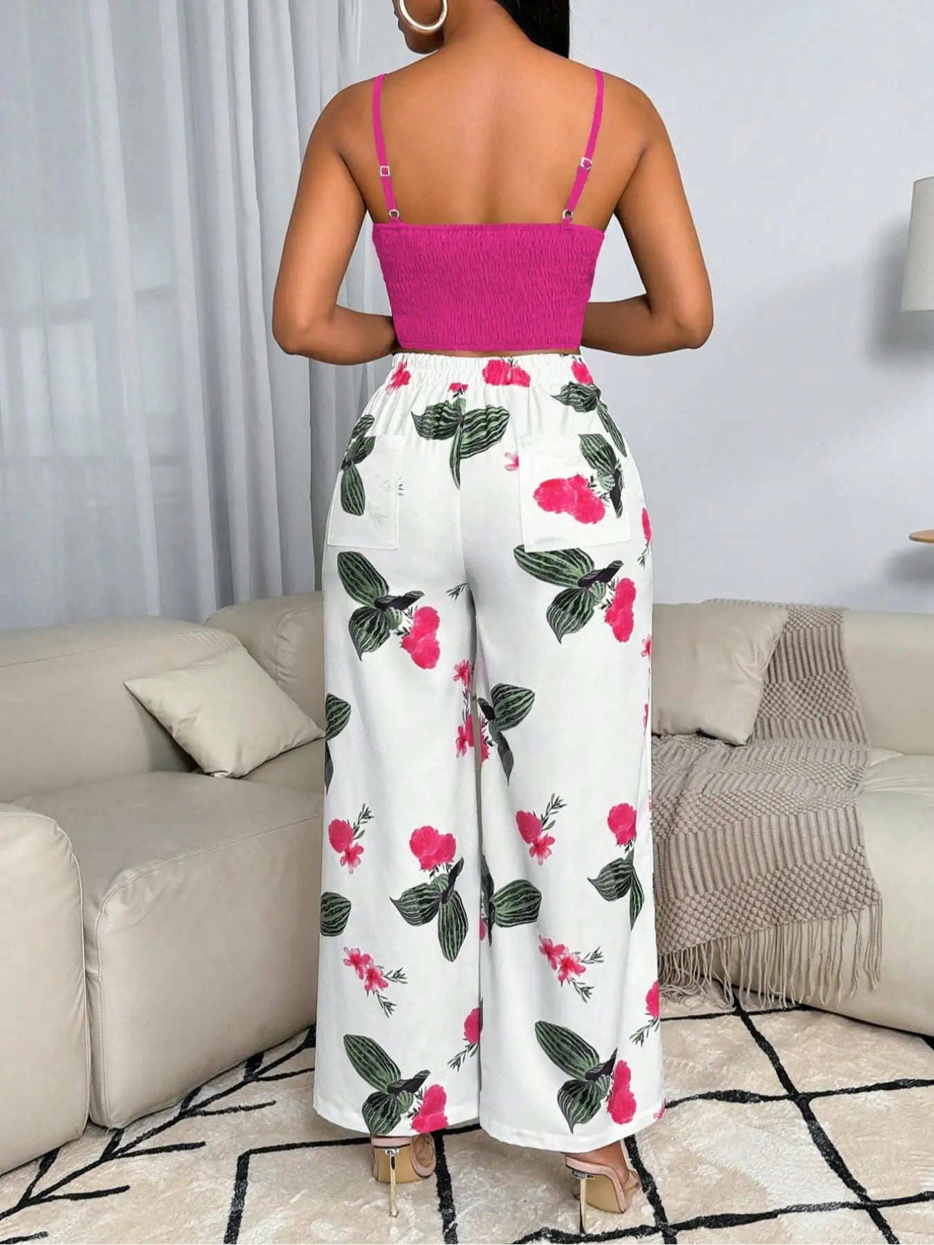 Usboutiquechic Women'S Summer Sleeveless Crop Top & High-Waist Pants Set | 100% Polyester Casual Two Piece Outfit