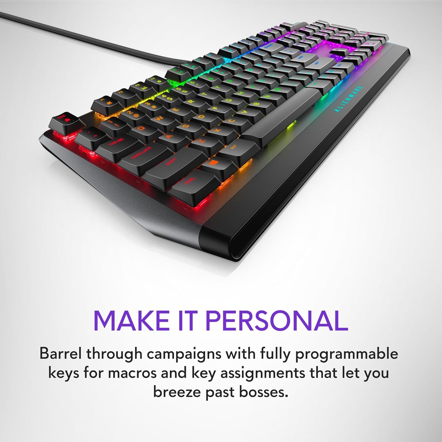 Alienware Low-Profile RGB Gaming Keyboard AW510K, Alienfx per Key RGB LED Color Backlighting, Media CONTROLS & USB Passthrough, Cherry MX Low Profile Red Switches