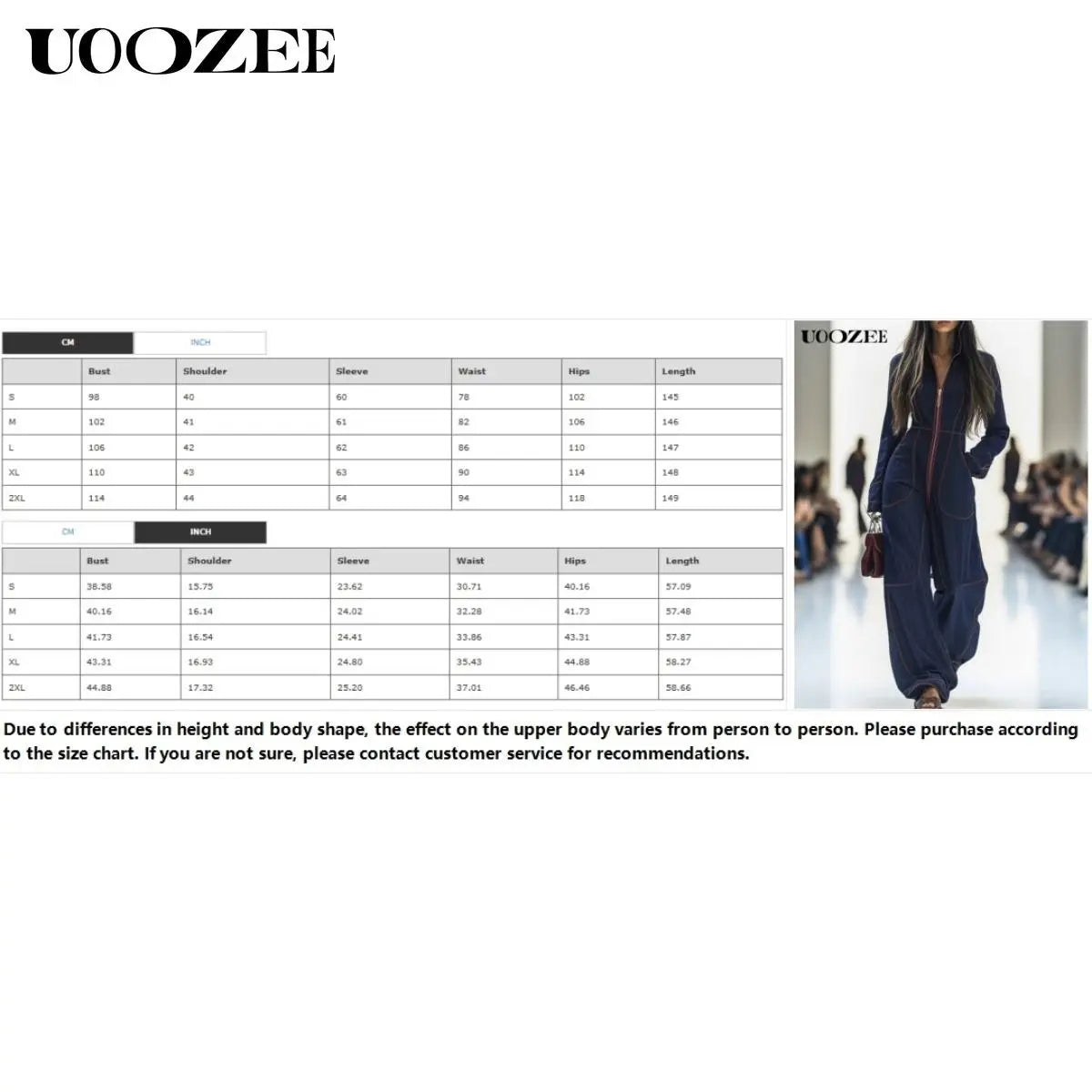 UOOZEE Women'S 2026 New Chic Minimalist Long-Sleeve Deep Blue Denim Jumpsuit - Spandex Blend, Red Contrast Stitching, Zippered Wide Leg, Pockets, Loose Fit Casual Coveralls - Ideal for Spring Brunch, Fall Urban Outings