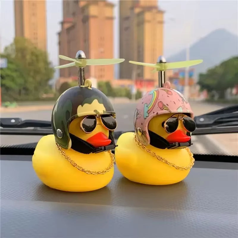 Car Bicycle Decoration Yellow Duckling with Propeller Helmet Rubber Duck Ducky Bicycle Wind Motor Riding Cycling Ornament