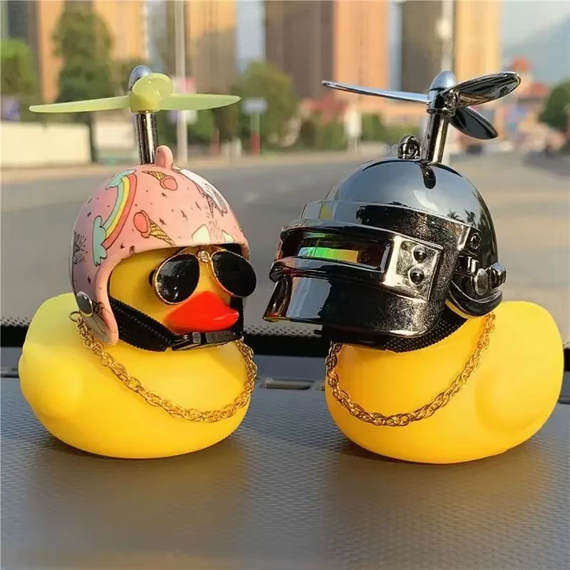 Car Bicycle Decoration Yellow Duckling with Propeller Helmet Rubber Duck Ducky Bicycle Wind Motor Riding Cycling Ornament